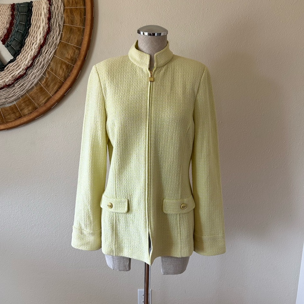 ST. John Collection Zip up Jacket Knitwear Yellow mandarin collar Woman's 8